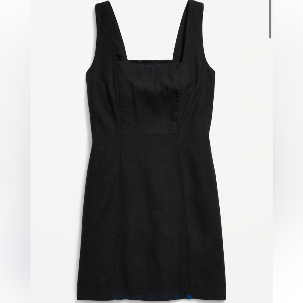 Square Neck Linen Blend Mini Dress